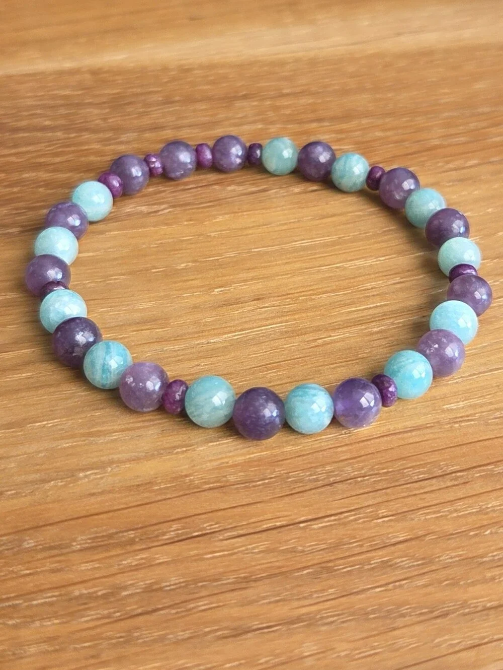 Lepidolite & Amazonite Beaded Stretch Bracelet | Handmade